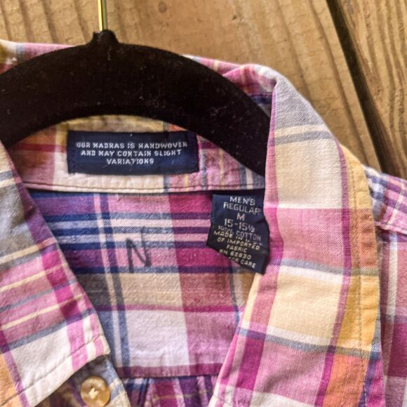 Vintage 1980s Plaid Cotton Madras Popover Short Sleeve Button Down - Men's M - Picture 4 of 6